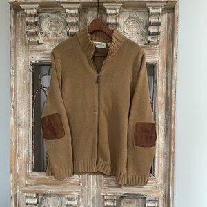 Vintage Orivis Zip Up Cardigan Leather Elbow
